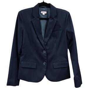 Merona Womens Navy Blue Button Blazer Career Office Jacket Size 8 Preppy Coastal